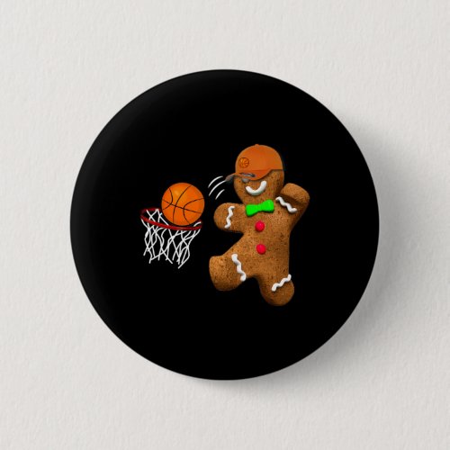 Gingerbread Man Playing Basketball Christmas Xmas  Button