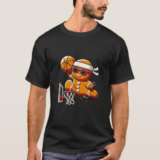 Gingerbread Man Playing Basketball Dunking Christm T-Shirt