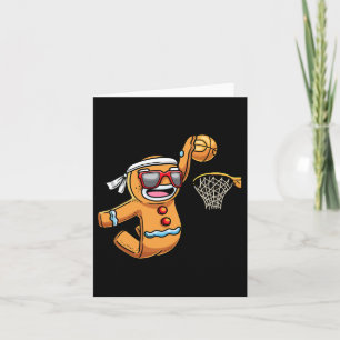 Gingerbread Man Playing Bysketbyll Christmas Xmas  Card