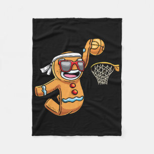 Gingerbread Man Playing Bysketbyll Christmas Xmas Fleece Blanket