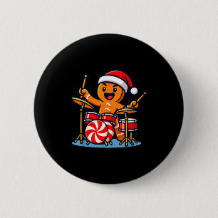 Gingerbread Man Playing Drums Button