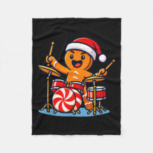 Gingerbread Man Playing Drums Fleece Blanket