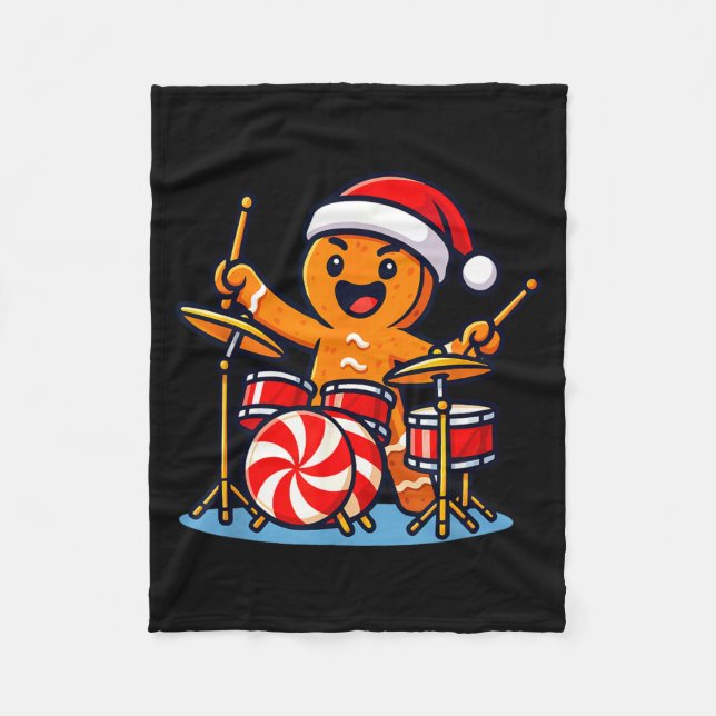 Gingerbread Man Playing Drums  Fleece Blanket (Front)