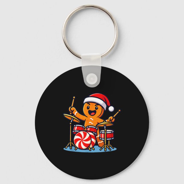 Gingerbread Man Playing Drums  Keychain (Front)