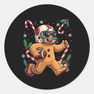 Gingerbread Man Playing Football Christmas Xmas Ki Classic Round Sticker