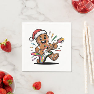 Gingerbread Man Playing Guitar Electric Santa Napkins