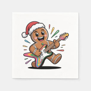 Gingerbread Man Playing Guitar Electric Santa Napkins