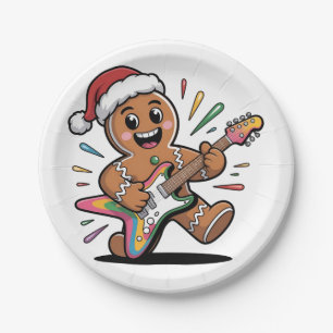 Gingerbread Man Playing Guitar Electric Santa  Paper Plates
