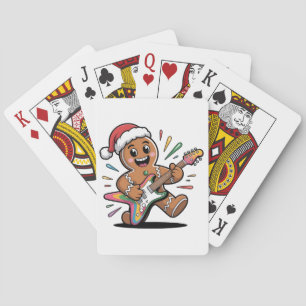 Gingerbread Man Playing Guitar Electric Santa Poker Cards