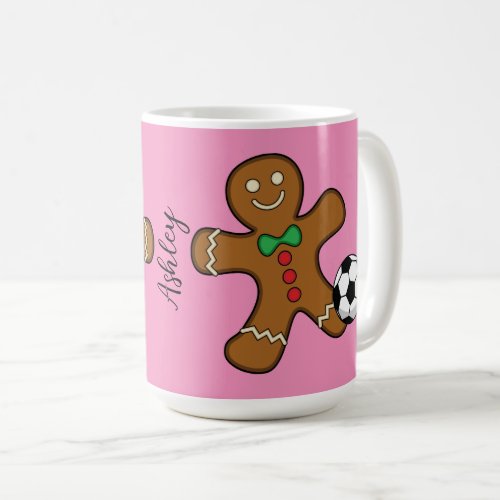 Gingerbread Man Playing Soccer  Add your Name Coffee Mug