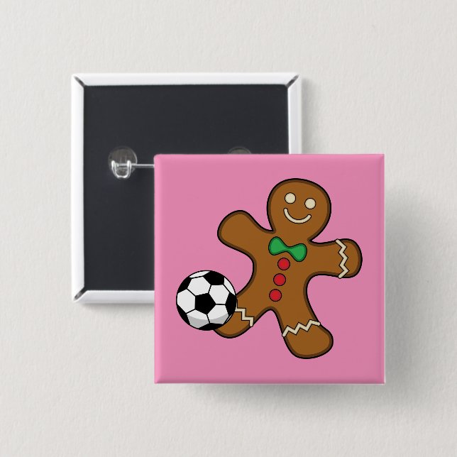 Gingerbread Man Playing Soccer Button (Front & Back)