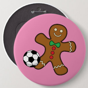Gingerbread Man Playing Soccer Button