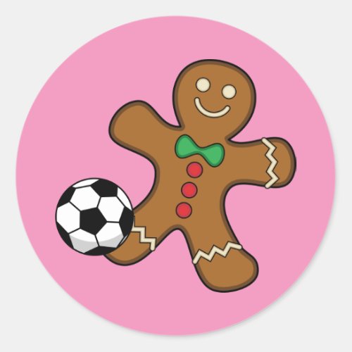 Gingerbread Man Playing Soccer Classic Round Sticker