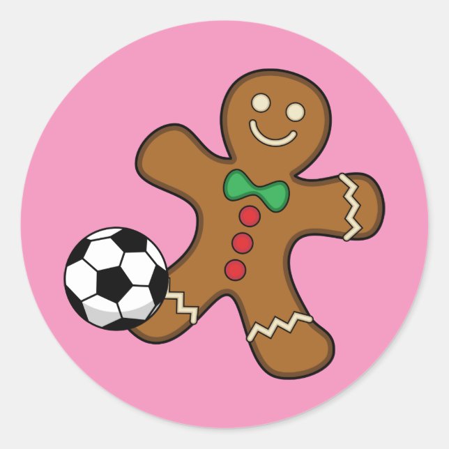 Gingerbread Man Playing Soccer Classic Round Sticker (Front)