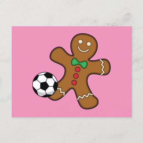 Gingerbread Man Playing Soccer Holiday Postcard