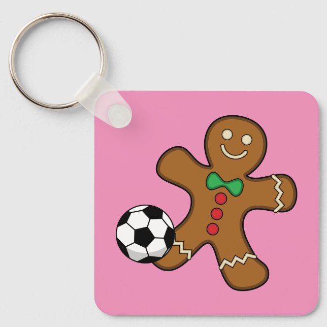 Gingerbread Man Playing Soccer Keychain (Front)