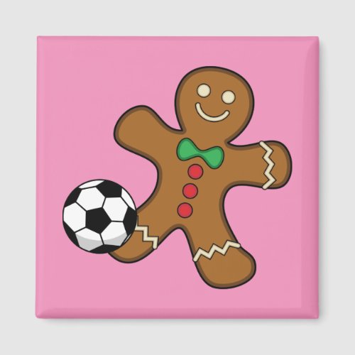 Gingerbread Man Playing Soccer Magnet