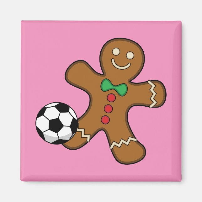 Gingerbread Man Playing Soccer Magnet (Front)
