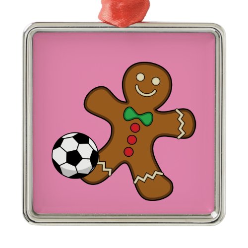 Gingerbread Man Playing Soccer Metal Ornament