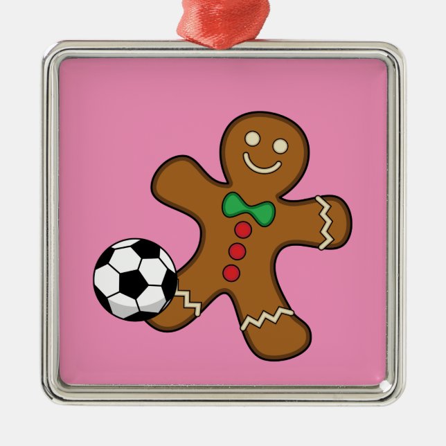 Gingerbread Man Playing Soccer Metal Ornament (Front)
