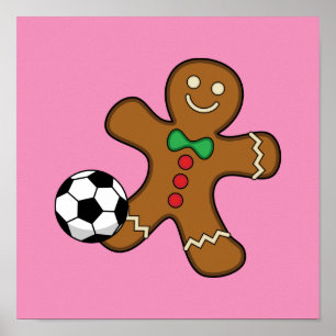 Gingerbread Man Playing Soccer Poster