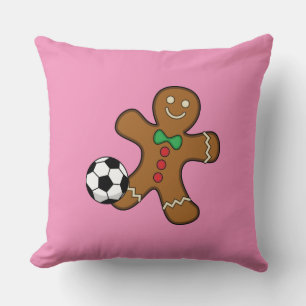 Gingerbread Man Playing Soccer Throw Pillow