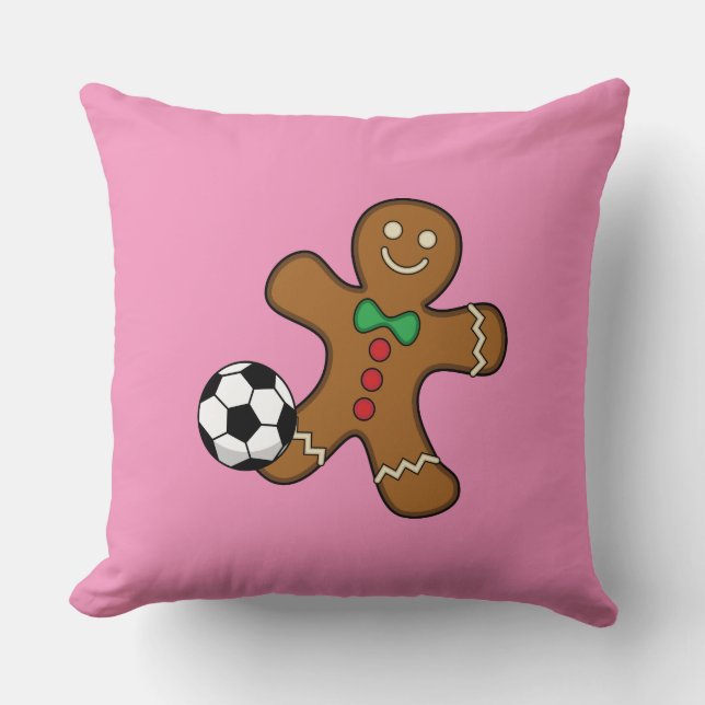 Gingerbread Man Playing Soccer Throw Pillow (Front)
