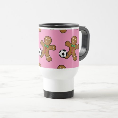 Gingerbread Man Playing Soccer Travel Mug