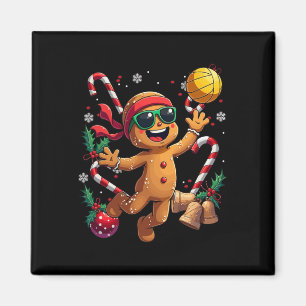 Gingerbread Man Playing Volleyball Christmas Xmas Magnet