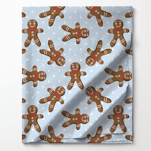 Gingerbread Man Polka Dot On Blue Christmas Fabric