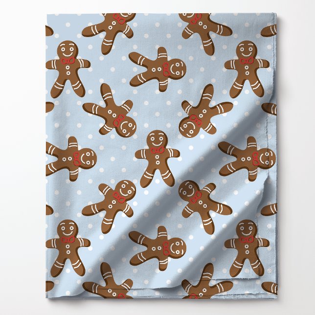 Gingerbread Man Polka Dot On Blue Christmas  Fabric (Creator Uploaded)