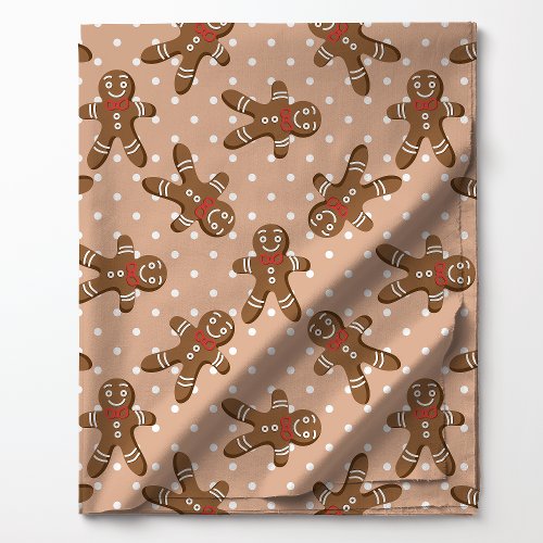 Gingerbread Man Polka Dot On Brown Christmas Fabric