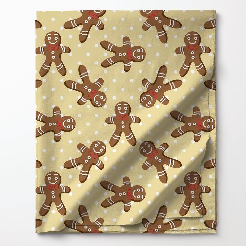 Gingerbread Man Polka Dot On Cream Christmas Fabric