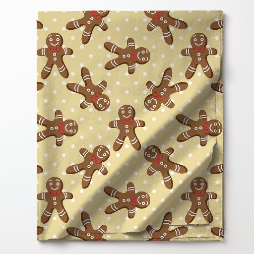 Gingerbread Man Polka Dot on Cream Christmas Fabric