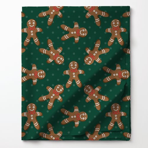 Gingerbread Man Polka Dot On Green Christmas Fabric