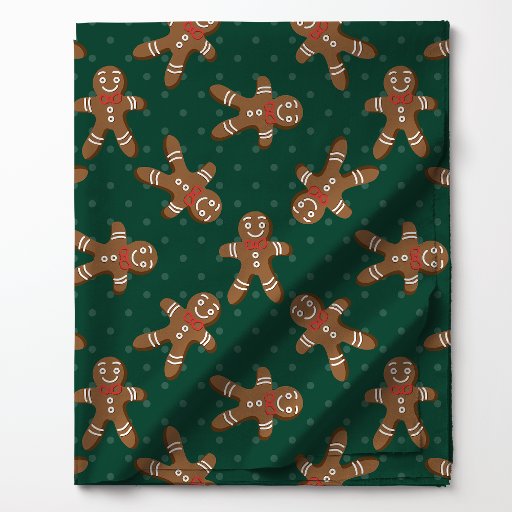  Gingerbread Man Polka Dot On Green Christmas Fabric