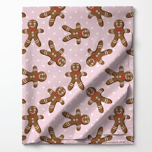 Gingerbread Man Polka Dot On Pink Christmas Fabric