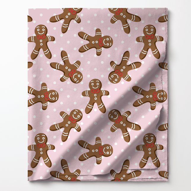 Gingerbread Man Polka Dot On Pink Christmas Fabric (Creator Uploaded)