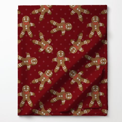 Gingerbread Man Polka Dot On Red Christmas Fabric