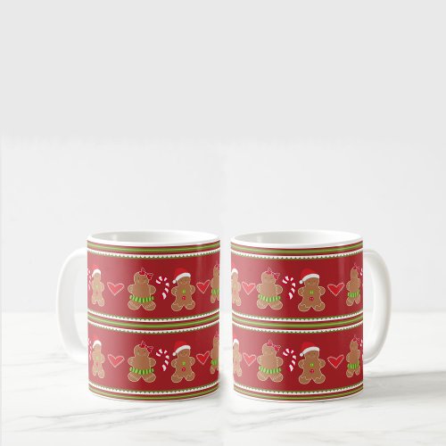 Gingerbread Man Red and Green horizontal Stripes Coffee Mug