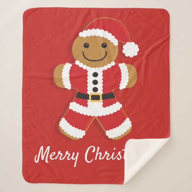 Gingerbread Man Red Cookie Food Christmas  Sherpa Blanket (Front)