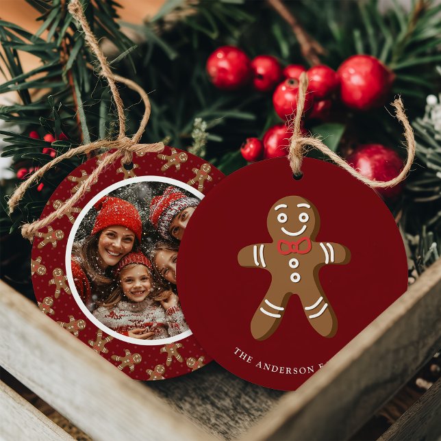 Gingerbread Man Red Polka Dot Christmas Photo Ceramic Ornament (Creator Uploaded)