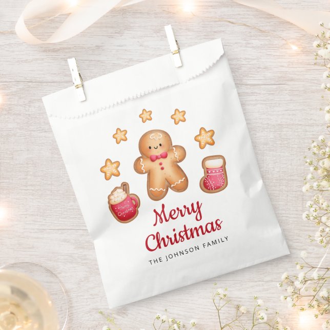 Gingerbread Man Red Script Christmas  Favor Bag (Clipped)