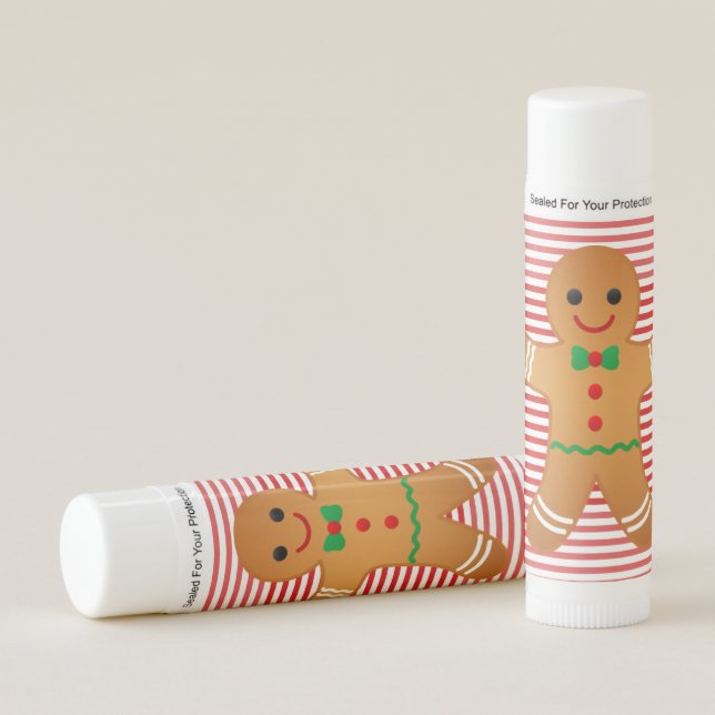 Gingerbread Man | Red Striped Lip Balm (Front)