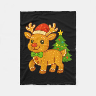 Gingerbread Man Reindeer Santa Hat Christmas Tree Fleece Blanket
