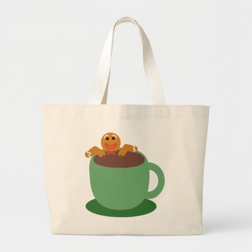 Gingerbread Man Relaxing Cocoa Holiday Fun Toon Large Tote Bag