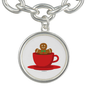 Gingerbread Man Relaxing In Hot Chocolate Red Cup Bracelet