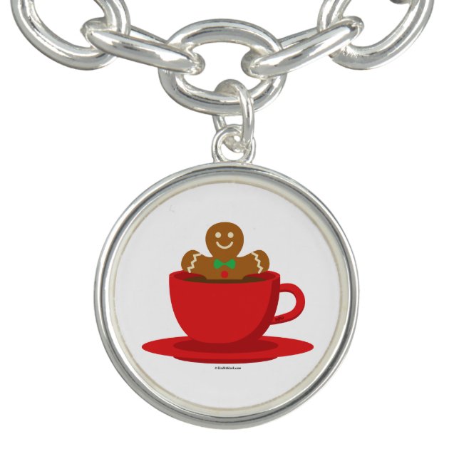 Gingerbread Man Relaxing In Hot Chocolate Red Cup Bracelet (Design)