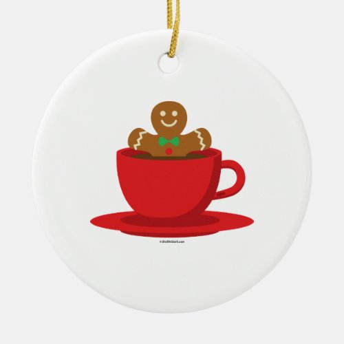 Gingerbread Man Relaxing In Hot Chocolate Red Cup Ceramic Ornament