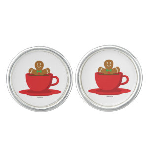 Gingerbread Man Relaxing In Hot Chocolate Red Cup Cufflinks